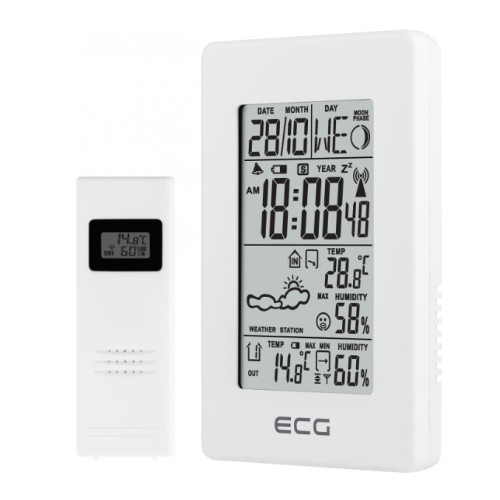 Метеостанция для дома цифровая с часами ECG MS 100 White Метеостанция для дома цифровая с часами ECG MS 100 White
