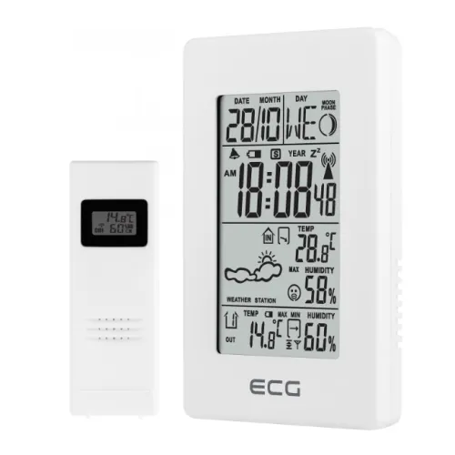 Метеостанція для дому цифрова з годинником ECG MS 100 White