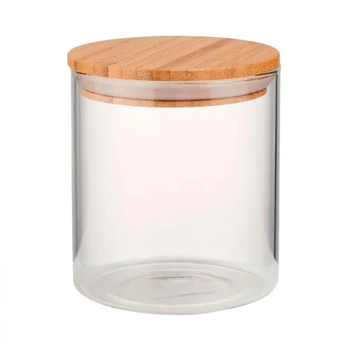 Контейнер для сыпучих термостойкое стекло с бамбуковой крышкой 500 мл KRAUZER 60-500