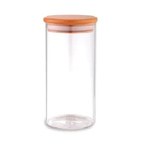Контейнер для сыпучих термостойкое стекло с бамбуковой крышкой 1000 мл KRAUZER 60-1000