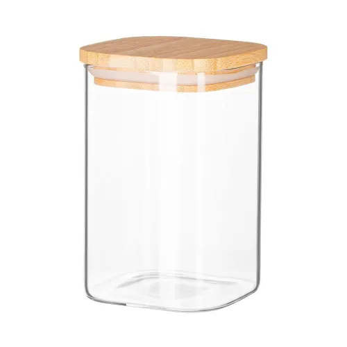 Контейнер для сыпучих термостойкое стекло с бамбуковой крышкой 550 мл KRAUZER 62-550