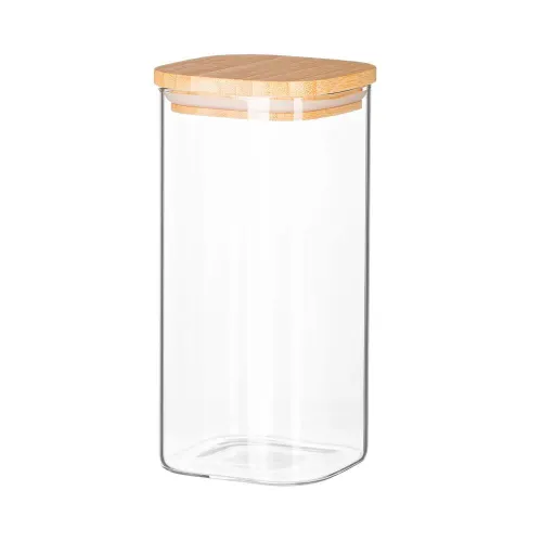 Контейнер для сыпучих термостойкое стекло с бамбуковой крышкой 950 мл KRAUZER 62-950