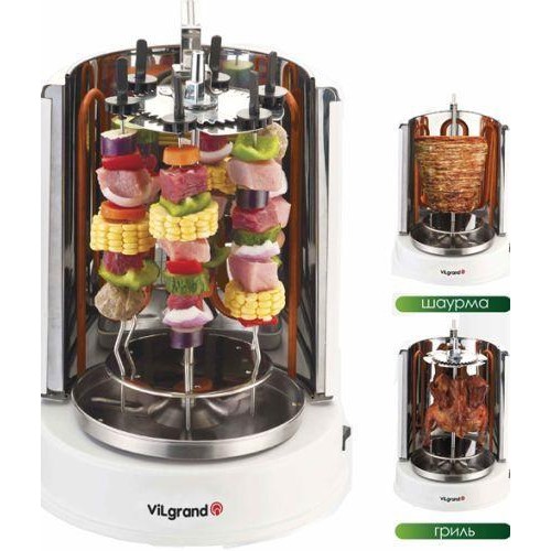 Электрошашлычница с функцией барбекю и шаурмы ViLgrand V1406 G Электрошашлычница с функцией барбекю и шаурмы ViLgrand V1406 G
